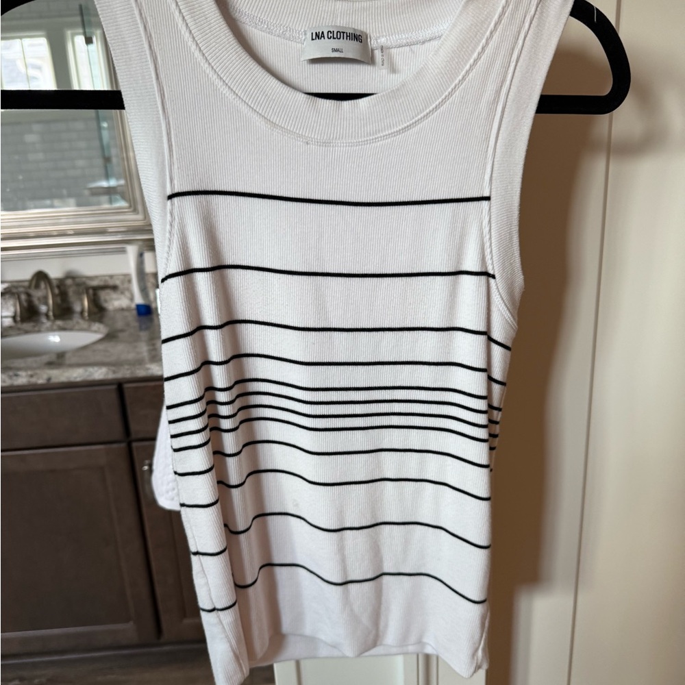 LNA White and Black Striped Tank Top